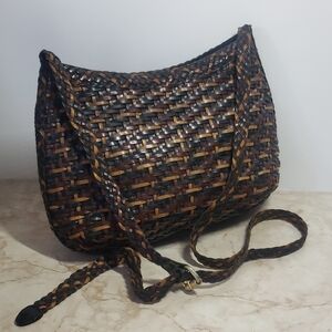 CEM Woven Brown And Tan Leather Shoulder Crossbody  Bag